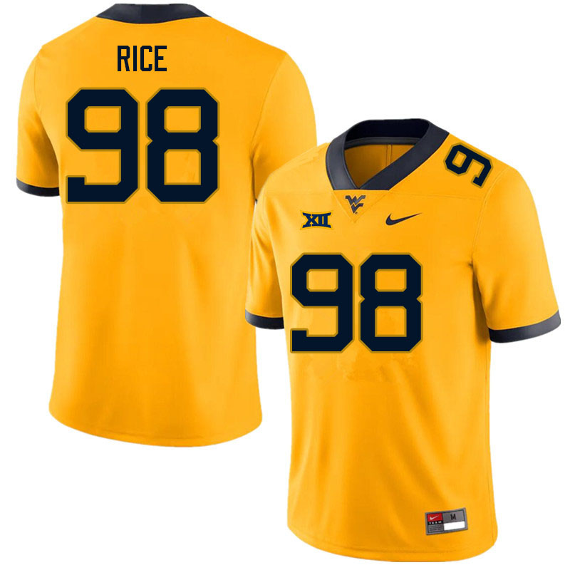 Men #98 Cam Rice West Virginia Mountaineers College Football Jerseys Sale-Gold - Click Image to Close